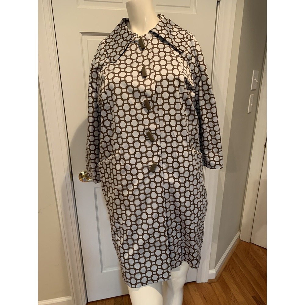 BCBG Paris Womens Coat Bluish Green Gray Brown Geometric Button Closure New